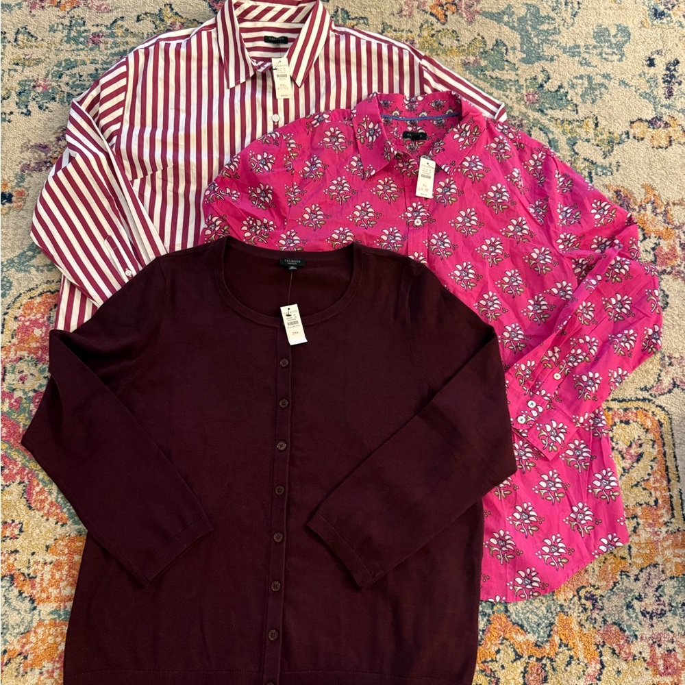 Talbots Women’s Striped and Floral Shirt and Cardigan Set